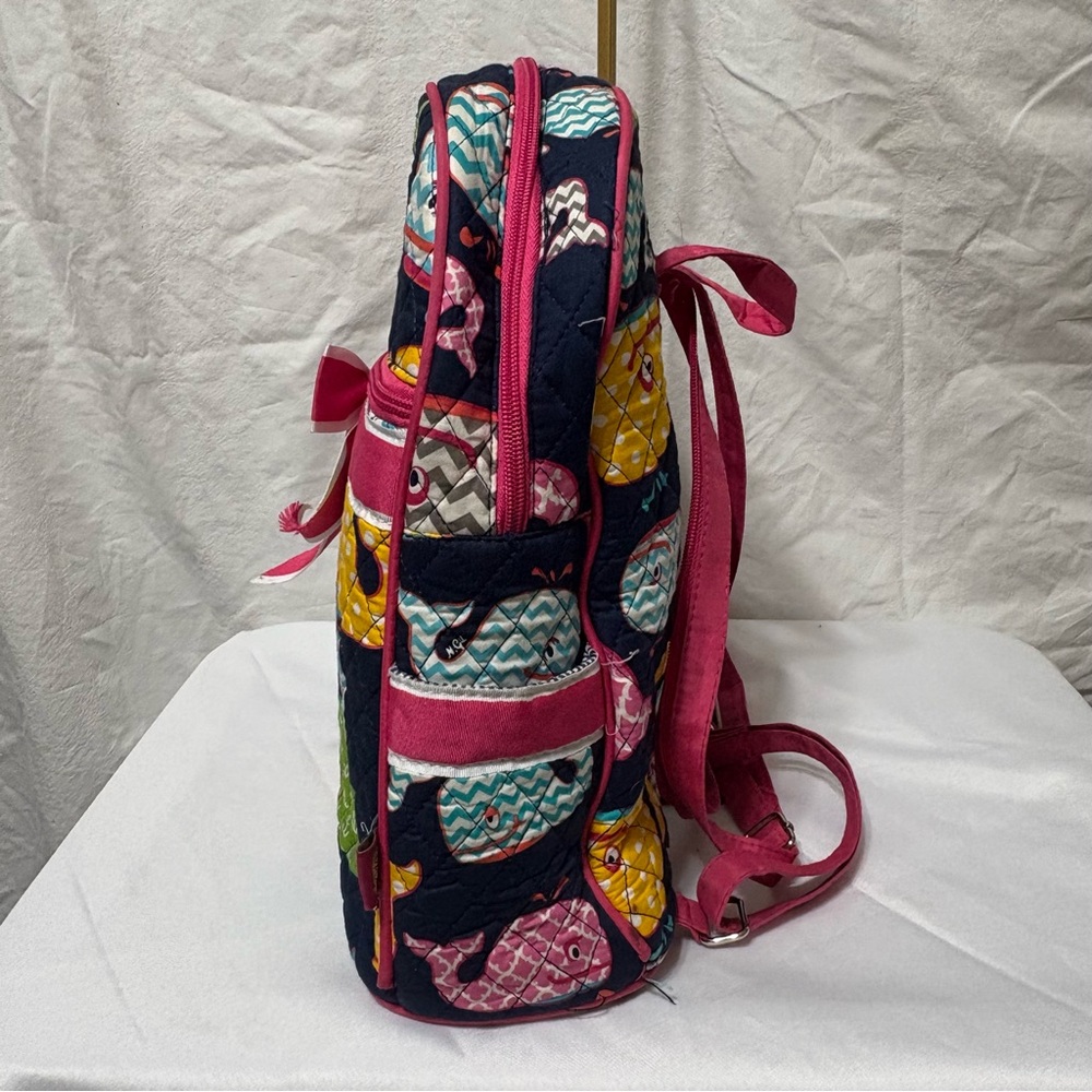 N.Gil Narwhal World quilted canvas backpack/diaper bag with whales and pink trim - Picture 6 of 13